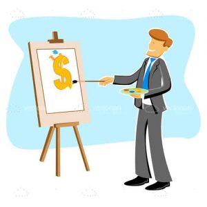 Businessman with dollar drawing